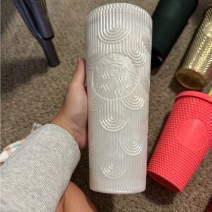 Starbucks White Accent Tumbler with Swirl Design